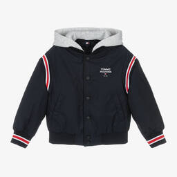 Tommy Hilfiger-Boys Navy Blue Hooded Bomber Jacket | Childrensalon Outlet