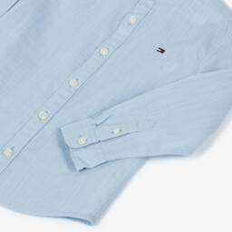 Tommy Hilfiger-Boys Sky Blue Mandarin Collar Shirt | Childrensalon Outlet