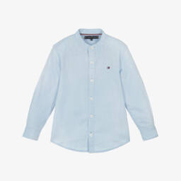 Tommy Hilfiger-Boys Sky Blue Mandarin Collar Shirt | Childrensalon Outlet