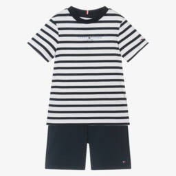 Tommy Hilfiger-Boys Striped Navy Cotton Ensemble | Childrensalon Outlet