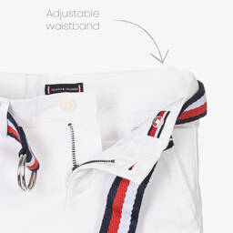 Tommy Hilfiger-Boys White Cotton Slim-Fit Shorts | Childrensalon Outlet