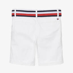 Tommy Hilfiger-Boys White Cotton Slim-Fit Shorts | Childrensalon Outlet