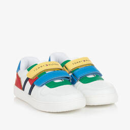 Tommy Hilfiger-Boys White Faux Leather Trainers | Childrensalon Outlet