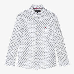 Tommy Hilfiger-Белая хлопковая рубашка с принтом-монограммой для мальчиков | Childrensalon Outlet