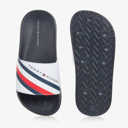 Tommy Hilfiger-شبشب سلايدرز مطاط لون أبيض وكحلي للأولاد | Childrensalon Outlet