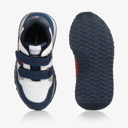 Tommy Hilfiger-Boys White & Navy Blue Velcro Trainers | Childrensalon Outlet