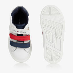 Tommy Hilfiger-ترينرز بشريط لاصق جلد صناعي لون أبيض للأولاد | Childrensalon Outlet