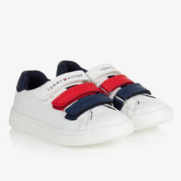 Tommy Hilfiger-ترينرز بشريط لاصق جلد صناعي لون أبيض للأولاد | Childrensalon Outlet