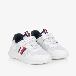 Tommy Hilfiger-ترينرز بشريط لاصق جلد صناعي لون أبيض للأولاد | Childrensalon Outlet