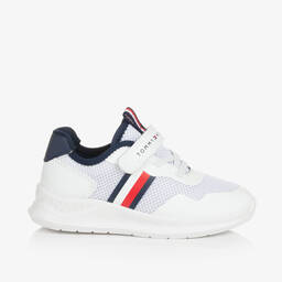 Tommy Hilfiger-ترينرز بشريط لاصق جلد صناعي لون أبيض للأولاد | Childrensalon Outlet