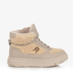 Tommy Hilfiger-Girls Beige Sherpa Monogram Trainers | Childrensalon Outlet