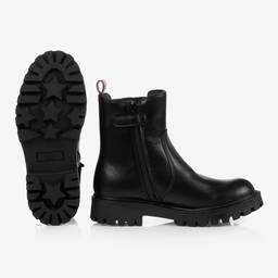 Tommy Hilfiger-Girls Black Faux Leather Boots | Childrensalon Outlet