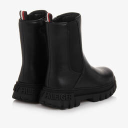Tommy Hilfiger-Girls Black Faux Leather Chelsea Boots  | Childrensalon Outlet