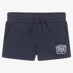Tommy Hilfiger-Girls Blue Cotton Logo Shorts | Childrensalon Outlet