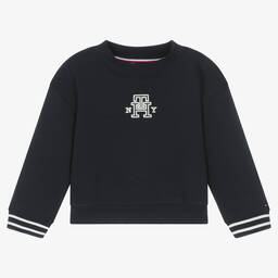 Tommy Hilfiger-Girls Blue Cotton Monogram Sweatshirt | Childrensalon Outlet