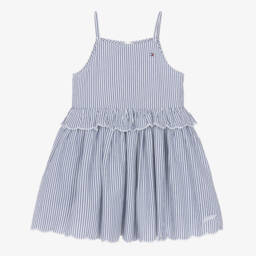 Tommy Hilfiger-Girls Blue Cotton Ruffle Dress | Childrensalon Outlet
