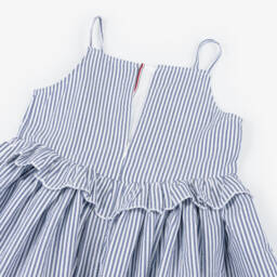 Tommy Hilfiger-Girls Blue Cotton Ruffle Dress | Childrensalon Outlet