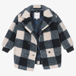 Tommy Hilfiger-Girls Blue & Ivory Gingham Check Coat | Childrensalon Outlet