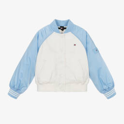 Tommy Hilfiger-جاكيت بومبر فارسيتي لون أزرق وعاجي للبنات | Childrensalon Outlet