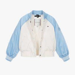 Tommy Hilfiger-جاكيت بومبر فارسيتي لون أزرق وعاجي للبنات | Childrensalon Outlet