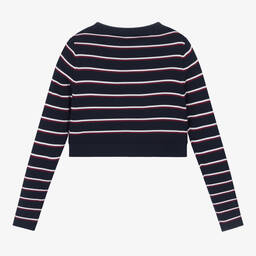 Tommy Hilfiger-Синий укороченный свитер в бело-красную полоску | Childrensalon Outlet