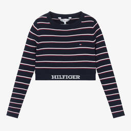 Tommy Hilfiger-Синий укороченный свитер в бело-красную полоску | Childrensalon Outlet