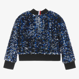 Tommy Hilfiger-Girls Blue Sequin Bomber Jacket | Childrensalon Outlet