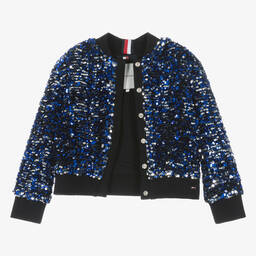 Tommy Hilfiger-Girls Blue Sequin Bomber Jacket | Childrensalon Outlet