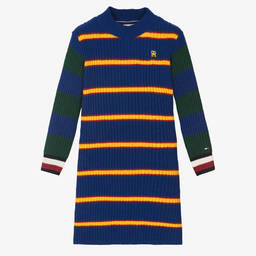 Tommy Hilfiger-Girls Blue Striped Cotton Knit Dress | Childrensalon Outlet
