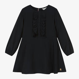 Tommy Hilfiger-Girls Blue Viscose Ruffle Dress | Childrensalon Outlet