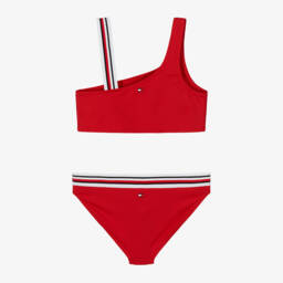 Tommy Hilfiger-Girls Chic Red One-Shoulder Swimsuit | Childrensalon Outlet