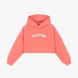 Tommy Hilfiger-Girls Coral Pink Cotton Boxy Fit Hoodie | Childrensalon Outlet