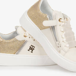 Tommy Hilfiger-Girls Elegant Ivory & Gold Sneakers | Childrensalon Outlet