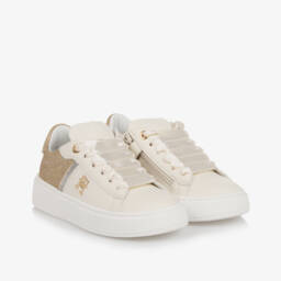 Tommy Hilfiger-Girls Elegant Ivory & Gold Sneakers | Childrensalon Outlet