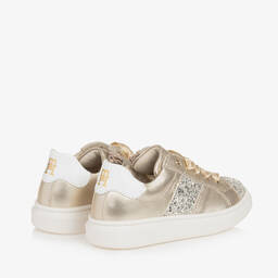 Tommy Hilfiger-Girls Gold Glitter & Leather Trainers | Childrensalon Outlet
