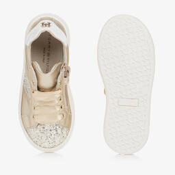 Tommy Hilfiger-Girls Gold Glitter & Leather Trainers | Childrensalon Outlet