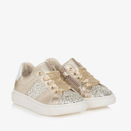 Tommy Hilfiger-Girls Gold Glitter & Leather Trainers | Childrensalon Outlet