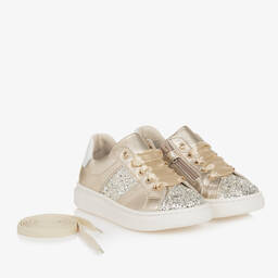 Tommy Hilfiger-Girls Gold Glitter & Leather Trainers | Childrensalon Outlet