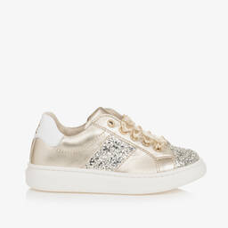Tommy Hilfiger-Girls Gold Glitter & Leather Trainers | Childrensalon Outlet