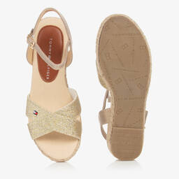 Tommy Hilfiger-Girls Gold Glitter Wedge Sandals | Childrensalon Outlet