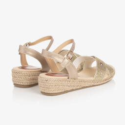 Tommy Hilfiger-Girls Gold Glitter Wedge Sandals | Childrensalon Outlet