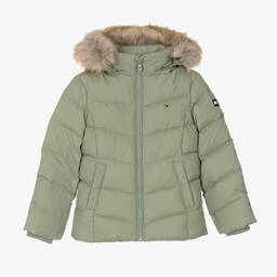 Tommy Hilfiger-Girls Green Puffer Jacket | Childrensalon Outlet