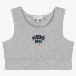 Tommy Hilfiger-Girls Grey Ribbed Jersey Crop Top | Childrensalon Outlet