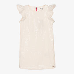 Tommy Hilfiger-Girls Ivory Cotton Sequin Dress | Childrensalon Outlet