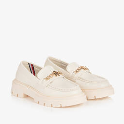 Tommy Hilfiger-Girls Ivory Faux Leather Loafers | Childrensalon Outlet