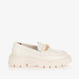 Tommy Hilfiger-Girls Ivory Faux Leather Loafers | Childrensalon Outlet