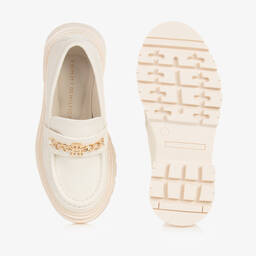 Tommy Hilfiger-Girls Ivory Faux Leather Loafers | Childrensalon Outlet