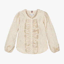 Tommy Hilfiger-Girls Ivory Satin TH Monogram Blouse | Childrensalon Outlet