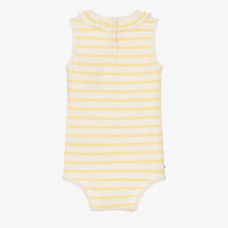 Tommy Hilfiger-بادي قطن جيرسي مقلم لون عاجي وأصفر للمولودات | Childrensalon Outlet