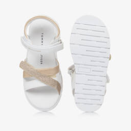 Tommy Hilfiger-Girls Luxe White & Gold Sandals | Childrensalon Outlet
